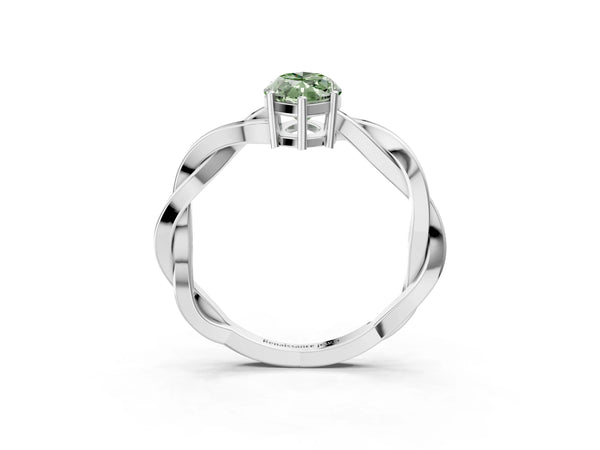 White Gold Marquise Solitaire Engagement Ring Setting for Fancy Green Center with Twisted Pave Band