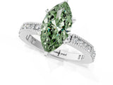 White gold Fancy Green Marquise  Solitaire with Pavé Band and Four-Prong Setting_353