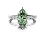 White gold Fancy Green Marquise  Solitaire with Pavé Band and Four-Prong Setting_365