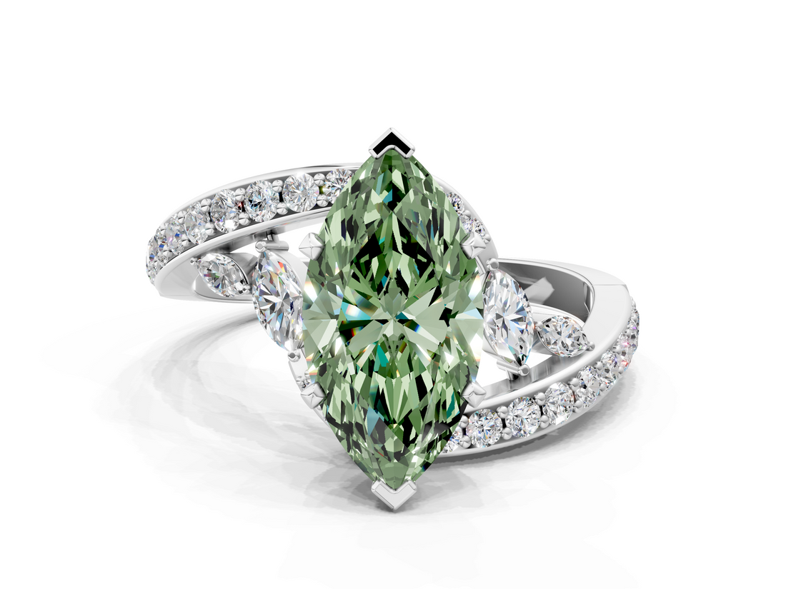 White gold Fancy Green Marquise  Solitaire with Pavé Twist Band and Four-Prong Setting_88