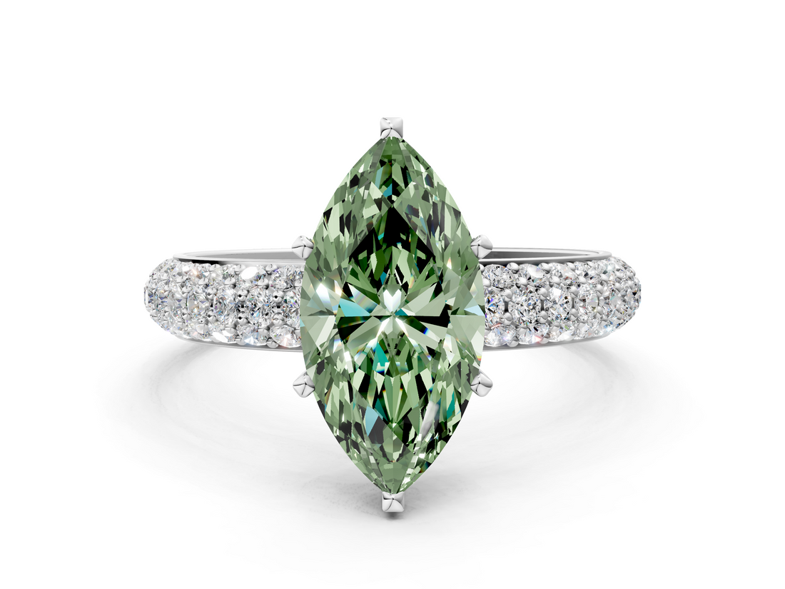White gold Fancy Green Marquise  Solitaire with Pave Band and Four-Prong Setting_3