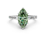 White gold Fancy Green Marquise  Solitaire with Side Baguettes and Channel Set Band_36