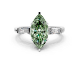 White gold Fancy Green Marquise  Solitaire with Tapered Baguette Side Stones on a Classic Band with Four-Prong Setting_55