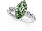 White gold Fancy Green Marquise  Solitaire with Tapered Baguette Side Stones on a Classic Band with Four-Prong Setting_59