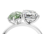 White gold Fancy Green Marquise  and Emerald Cut Toi Moi Ring with Prong Setting_100