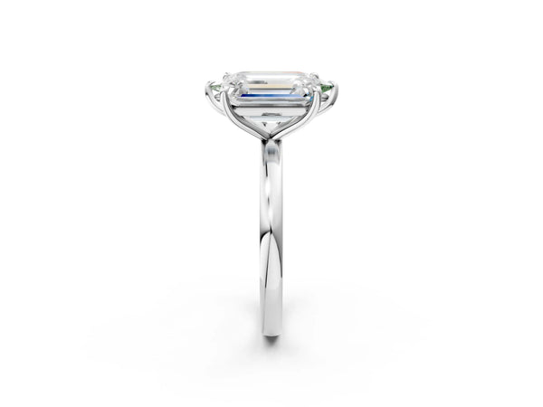 Platinum Fancy Green Marquise  and Emerald Cut Toi Moi Ring with Prong Setting