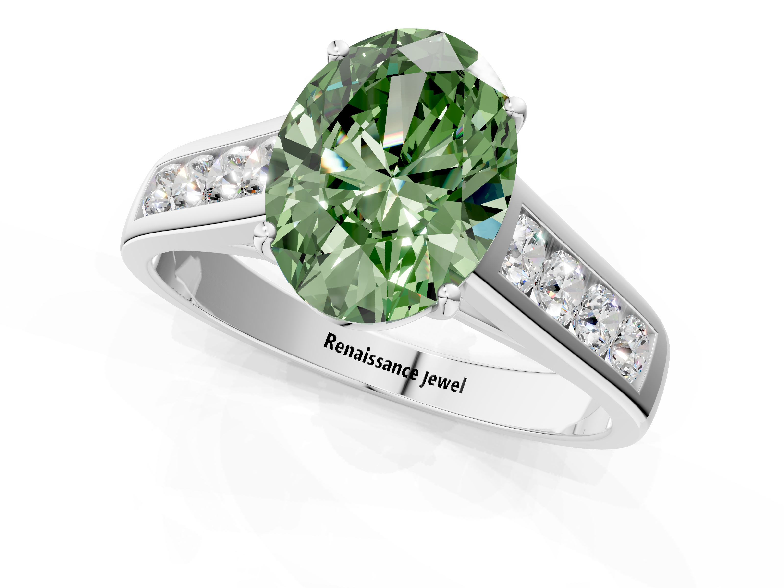 White gold Fancy Green Oval  Brilliant Channel-Set Solitaire Ring with Four-Prong Setting_21