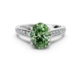 White gold Fancy Green Oval  Brilliant Cut Diamond Engagement Ring with Pavé Band and Four-Prong Setting_49