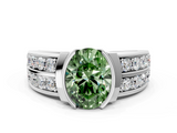 White gold Fancy Green Oval  Brilliant Diamond Channel Set Wide Band Ring with Bezel Setting_20