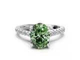 White gold Fancy Green Oval  Brilliant Diamond Solitaire with Pavé Band and Four-Prong Setting 1