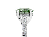 White gold Fancy Green Oval  Brilliant Diamond Solitaire with Pavé Band and Four-Prong Setting