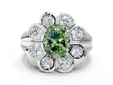 White gold Fancy Green Oval  Brilliant Flower Halo Diamond Split Shank Ring_26
