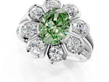 White gold Fancy Green Oval  Brilliant Flower Halo Diamond Split Shank Ring_27