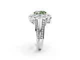 White gold Fancy Green Oval  Brilliant Flower Halo Diamond Split Shank Ring_28