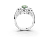 White gold Fancy Green Oval  Brilliant Flower Halo Diamond Split Shank Ring_29