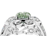 White gold Fancy Green Oval  Brilliant Flower Halo Diamond Split Shank Ring_30