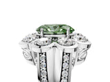 White gold Fancy Green Oval  Brilliant Flower Halo Diamond Split Shank Ring_31