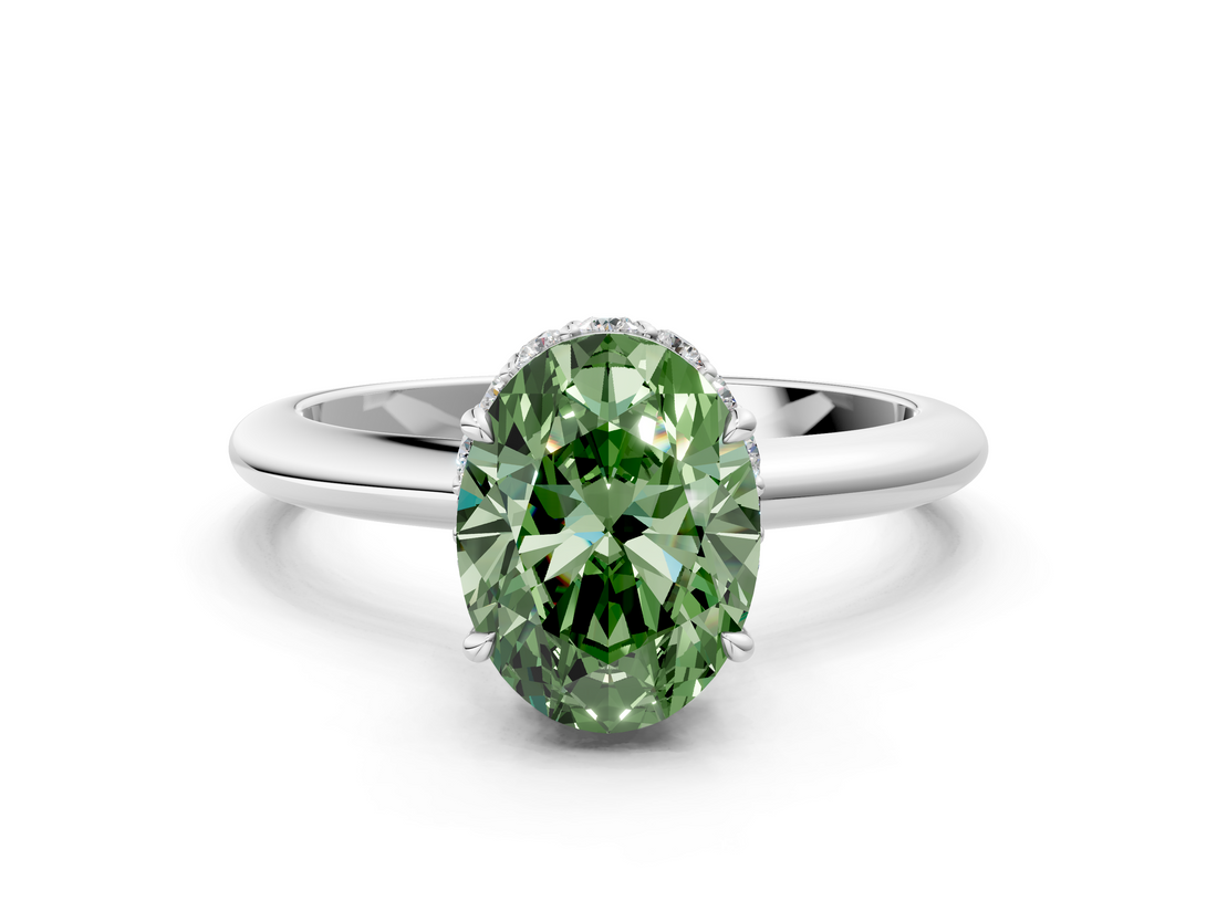White gold Fancy Green Oval  Brilliant Solitaire Engagement Ring with Six-Prong Setting and Classic Band_20