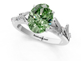 White gold Fancy Green Oval  Brilliant Solitaire with Leaf Motif Band and Four-Prong Setting_62