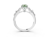 White gold Fancy Green Oval  Brilliant Solitaire with Leaf Motif Band and Four-Prong Setting_64