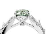 White gold Fancy Green Oval  Brilliant Solitaire with Leaf Motif Band and Four-Prong Setting_66