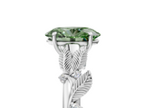 White gold Fancy Green Oval  Brilliant Solitaire with Leaf Motif Band and Four-Prong Setting_66