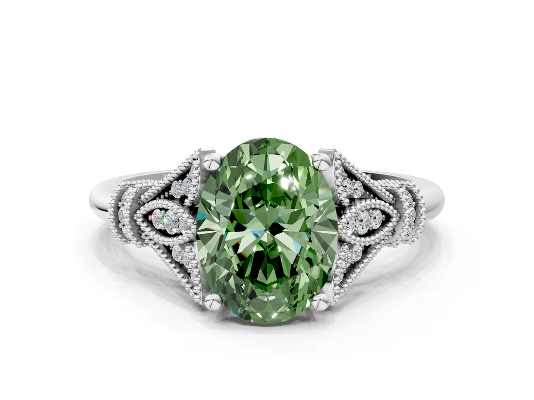 White gold Fancy Green Oval  Brilliant Solitaire with Pave Band and Four-Prong Setting_20