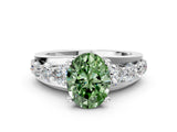 White gold Fancy Green Oval  Brilliant Solitaire with Side Stones on a Pave Band and Four-Prong Setting_24
