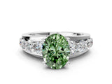 White gold Fancy Green Oval  Brilliant Solitaire with Side Stones on a Pave Band and Four-Prong Setting_61