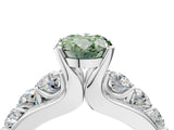 White gold Fancy Green Oval  Brilliant Solitaire with Side Stones on a Pave Band and Four-Prong Setting_65