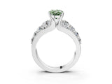 White gold Fancy Green Oval  Brilliant Solitaire with Side Stones on a Pave Band and Four-Prong Setting_75
