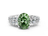 White gold Fancy Green Oval  Cluster Diamond Engagement Ring with Pavé Band and Four-Prong Setting_50