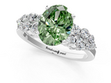 White gold Fancy Green Oval  Cluster Diamond Engagement Ring with Pavé Band and Four-Prong Setting_58