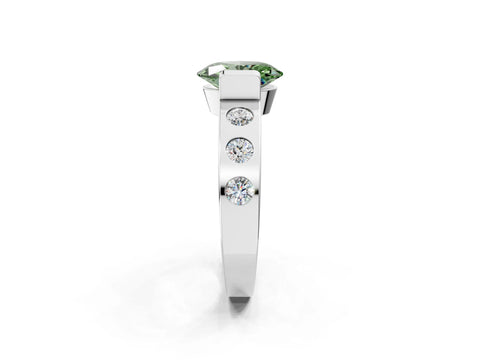 White gold Fancy Green Oval Cut Brilliant Channel-Set Diamond Ring with Bezel Prong Setting_2
