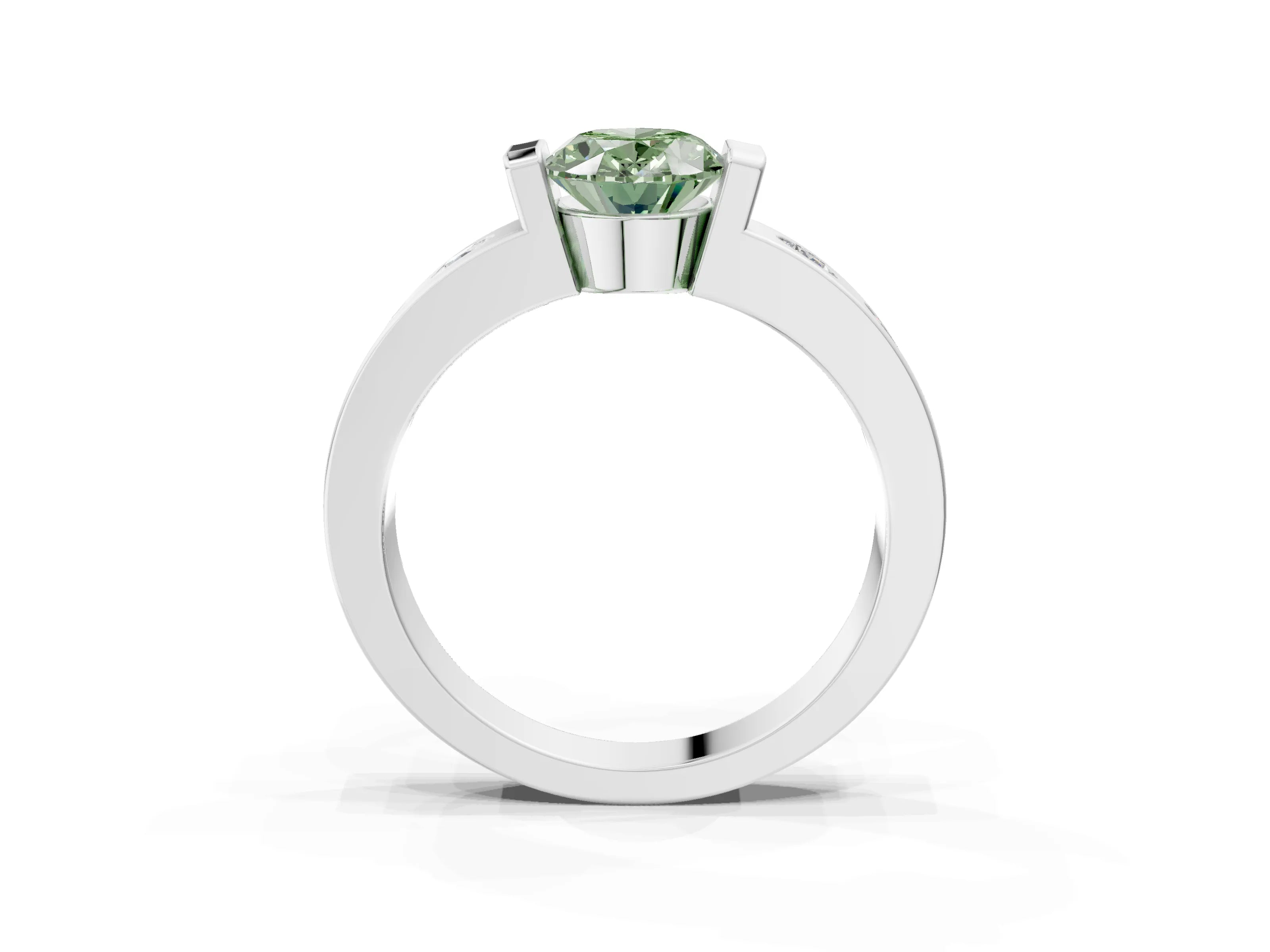 White gold Fancy Green Oval Cut Brilliant Channel-Set Diamond Ring with Bezel Prong Setting_3