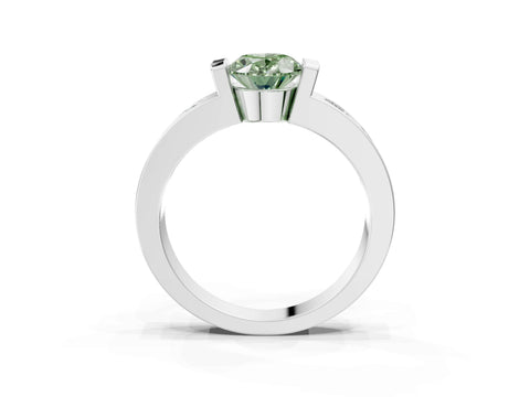 White gold Fancy Green Oval Cut Brilliant Channel-Set Diamond Ring with Bezel Prong Setting_3