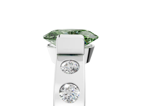 White gold Fancy Green Oval Cut Brilliant Channel-Set Diamond Ring with Bezel Prong Setting_5