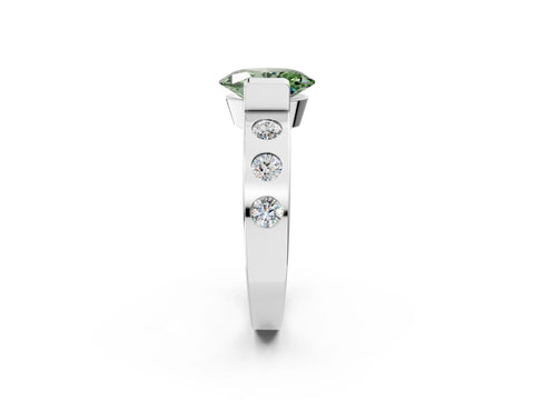 White gold Fancy Green Oval Cut Brilliant Channel-Set Diamond Ring with Bezel Prong Setting_6