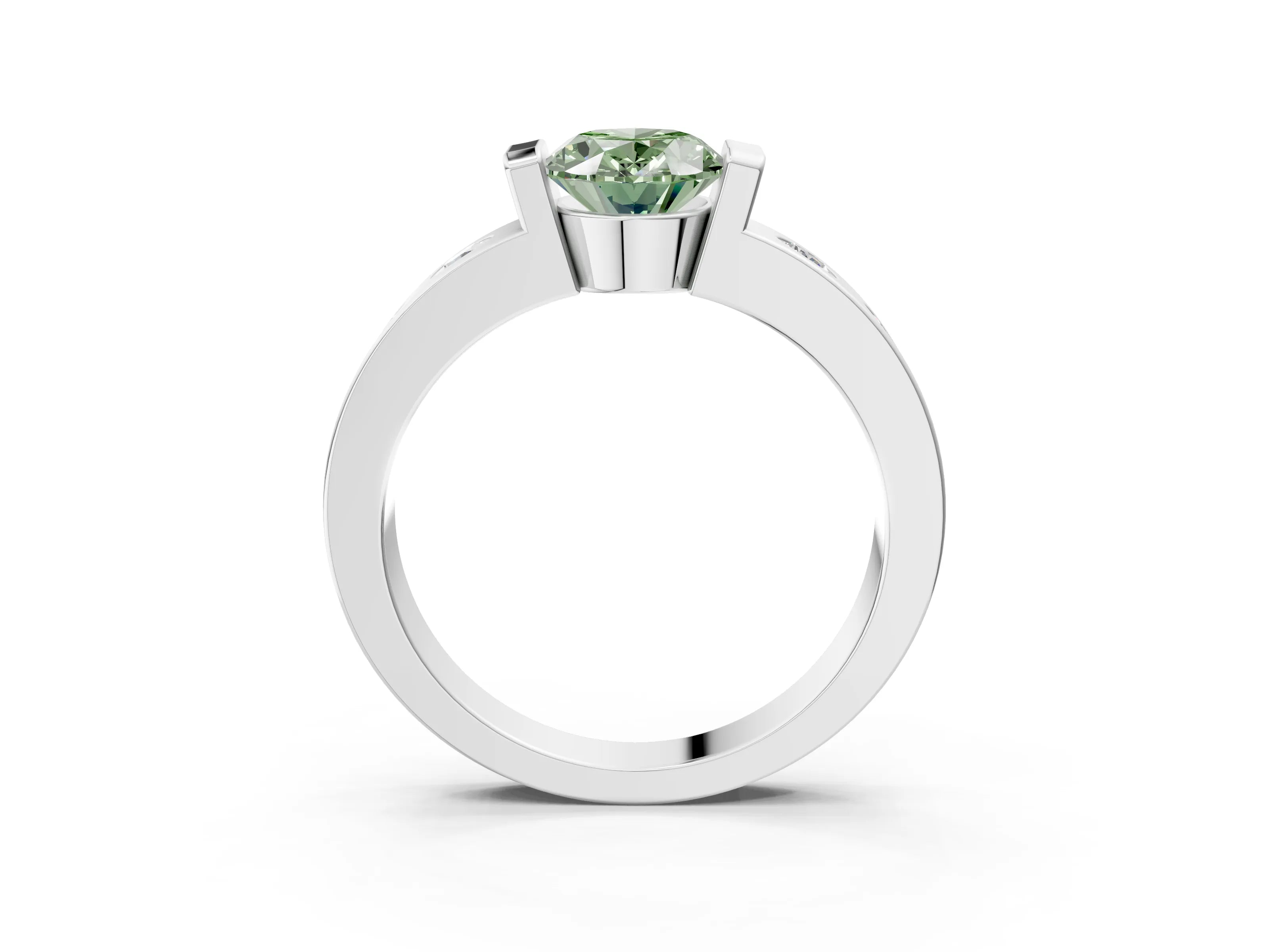 White gold Fancy Green Oval Cut Brilliant Channel-Set Diamond Ring with Bezel Prong Setting_7