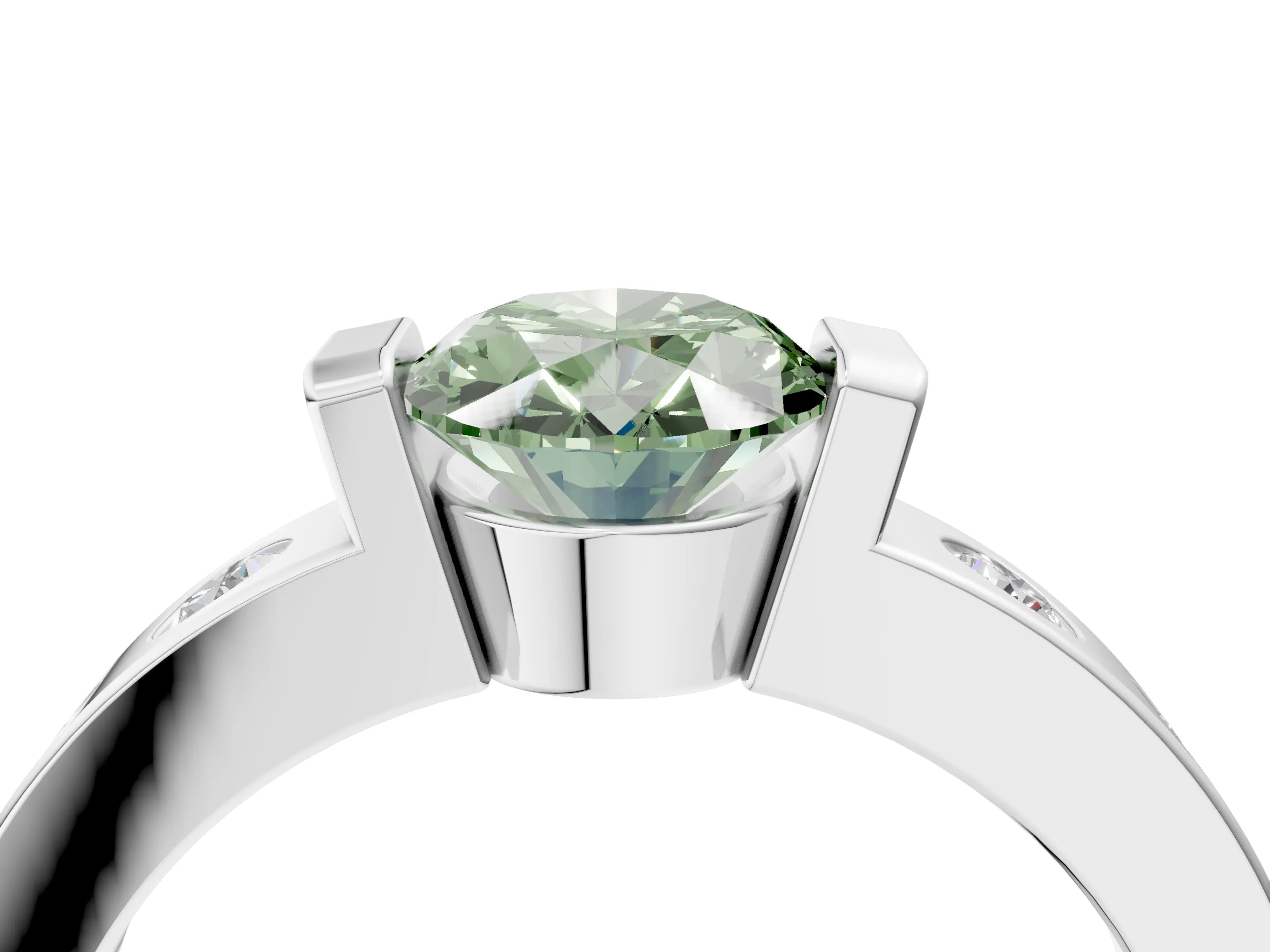 White gold Fancy Green Oval Cut Brilliant Channel-Set Diamond Ring with Bezel Prong Setting_8