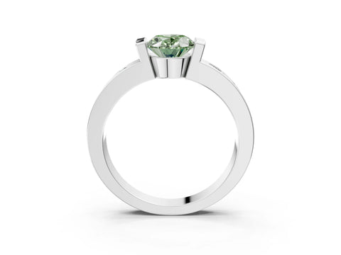 White gold Fancy Green Oval Cut Brilliant Channel-Set Diamond Ring with Bezel Prong Setting_9