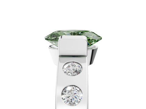 White gold Fancy Green Oval Cut Brilliant Channel-Set Diamond Ring with Bezel Prong Setting_9