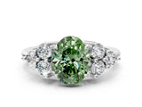 White gold Fancy Green Oval Cut Brilliant Diamond Cluster Accent Solitaire Ring with Prong Setting_12