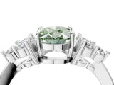 White gold Fancy Green Oval Cut Brilliant Diamond Cluster Accent Solitaire Ring with Prong Setting_16