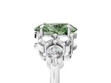White gold Fancy Green Oval Cut Brilliant Diamond Cluster Accent Solitaire Ring with Prong Setting_17