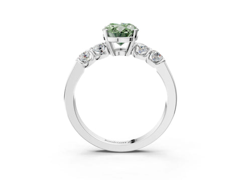 White gold Fancy Green Oval Cut Brilliant Diamond Five-Stone Engagement Ring with Prong Setting on a Classic Band_6