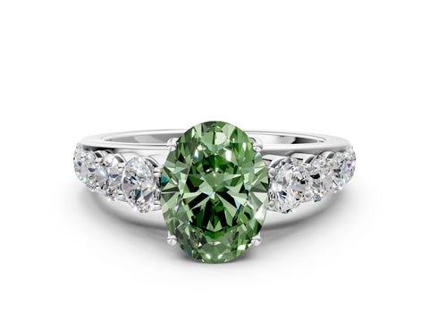 White gold Fancy Green Oval Cut Brilliant Diamond Pavé Band with Six-Prong Setting_12