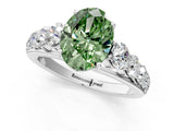 White gold Fancy Green Oval Cut Brilliant Diamond Pavé Band with Six-Prong Setting_13