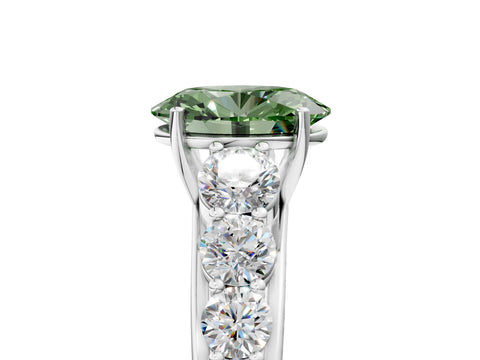 White gold Fancy Green Oval Cut Brilliant Diamond Pavé Band with Six-Prong Setting_17