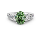 White gold Fancy Green Oval Cut Brilliant Diamond Pavé Band with Six-Prong Setting_24